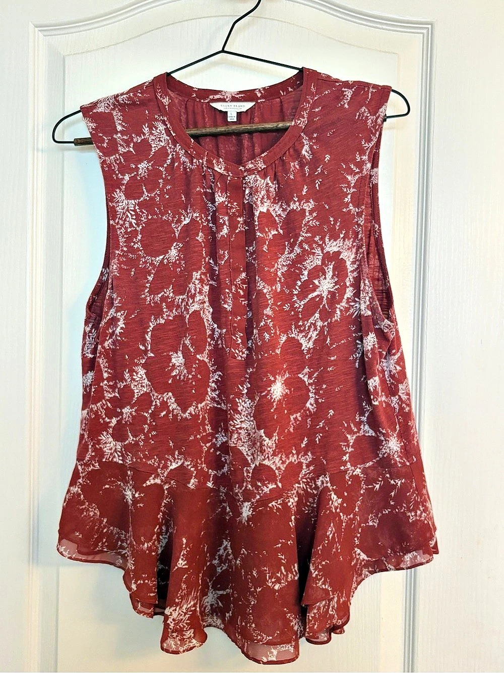 Lucky Brand Red Floral Sleeveless Peplum Blouse Top Size L